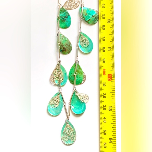 🐚14”/8” Double Strand Genuine Turquoise Shell w/ Silver Tone Delicate Filigree - Picture 9 of 12